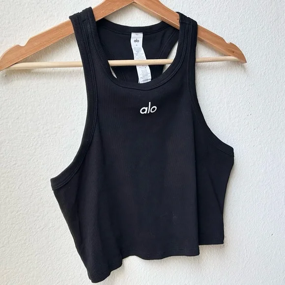 ALO Yoga Black White Aspire Cropped Tank Top Sz M - Picture 6 of 12